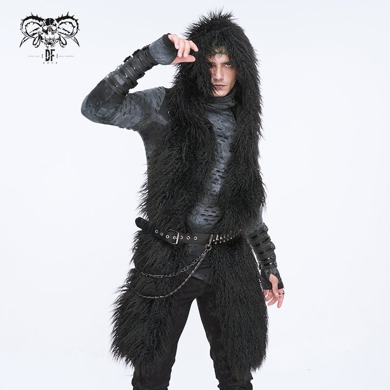 DEVIL FASHION Men's Punk Faux Fur Scarf with Hood
