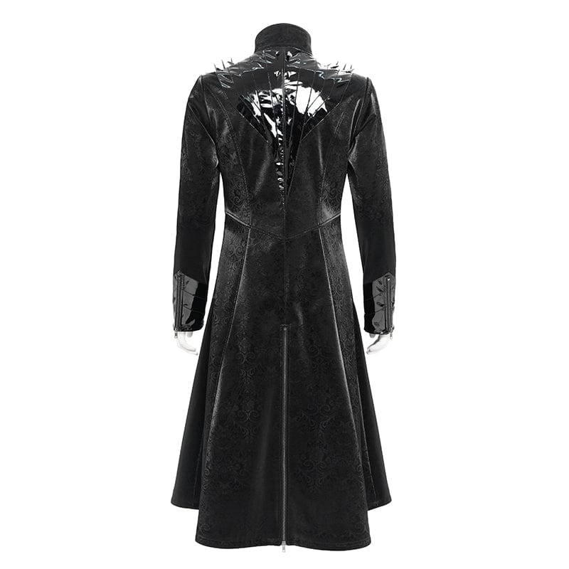 DEVIL FASHION Men's Punk Floral Printed Buckle Strap Rivets Coat