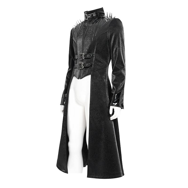 DEVIL FASHION Men's Punk Floral Printed Buckle Strap Rivets Coat