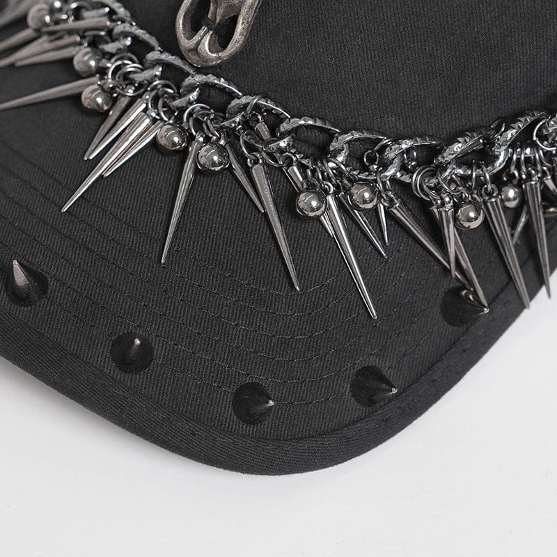 DEVIL FASHION Men's Punk Goat Skull Studded Chained Hat