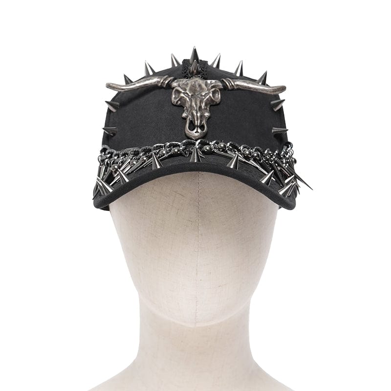 DEVIL FASHION Men's Punk Goat Skull Studded Chained Hat