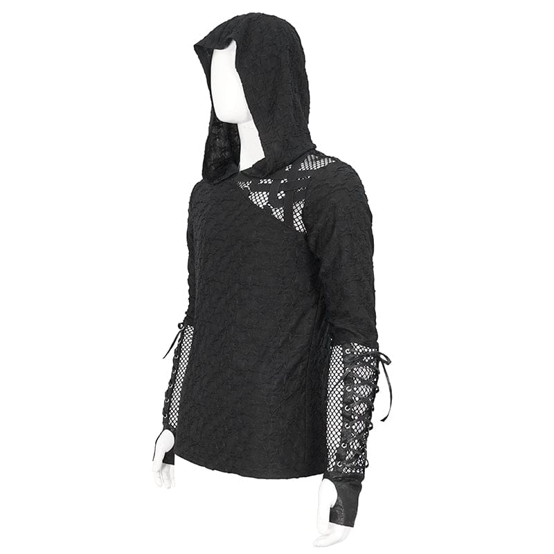 DEVIL FASHION Men's Punk Lace-up Mesh Splice Hoodies