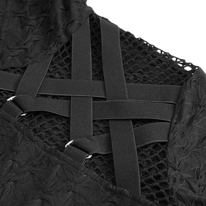 DEVIL FASHION Men's Punk Lace-up Mesh Splice Hoodies