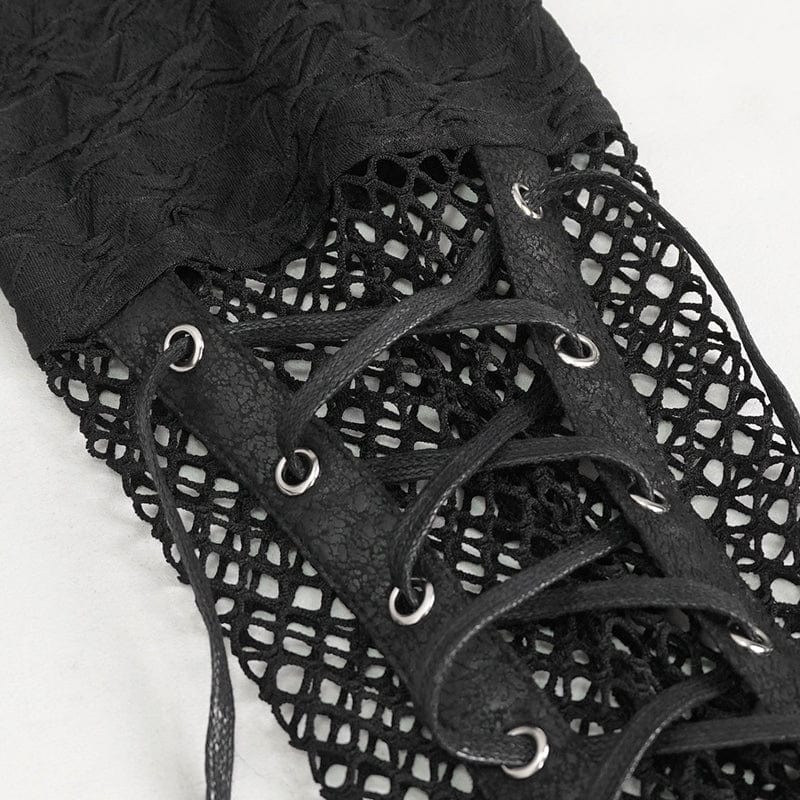 DEVIL FASHION Men's Punk Lace-up Mesh Splice Hoodies