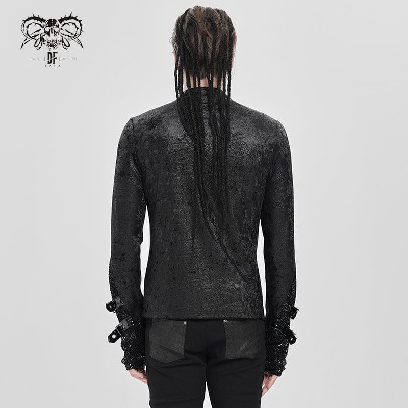 DEVIL FASHION Men's Punk Mesh Splice Lace-up Chained Shirt