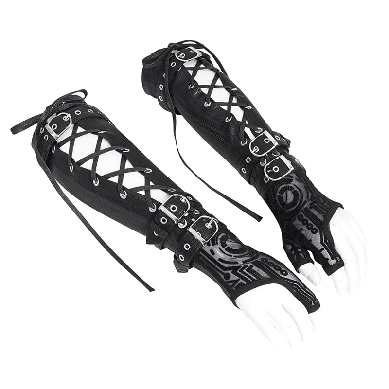 DEVIL FASHION Men's Punk Mesh Splice Lace-up Gloves Fingerless Gloves