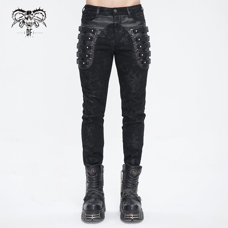 DEVIL FASHION Men's Punk Multi-buckle Distressed Pants