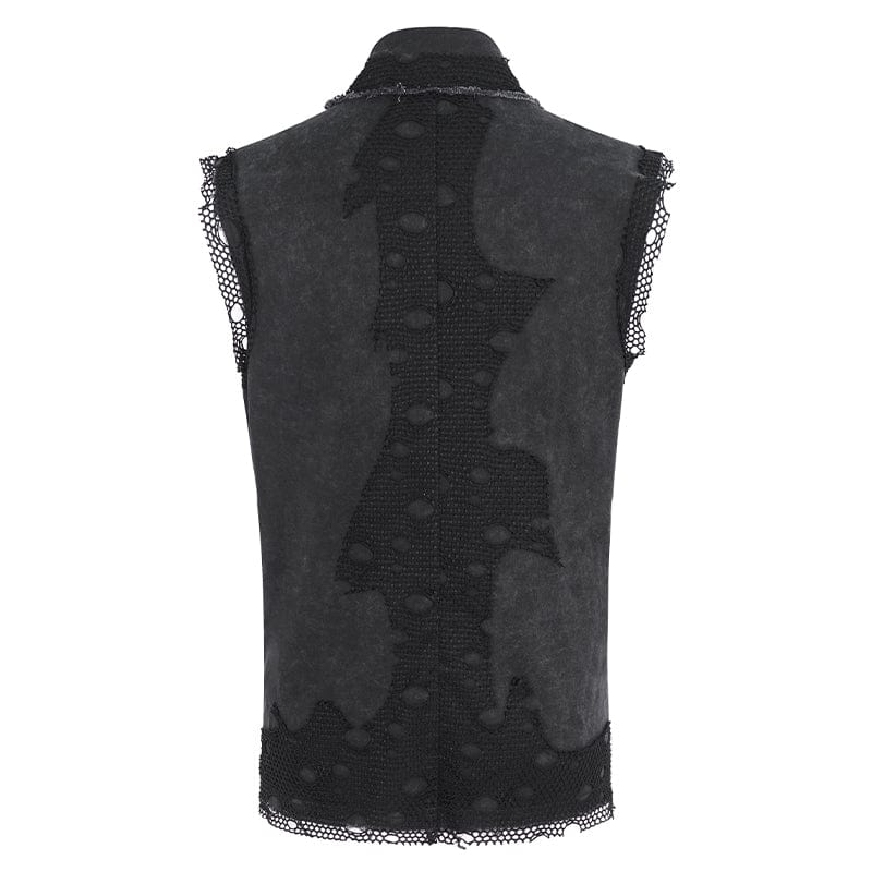 DEVIL FASHION Men's Punk Multi-chain Distressed Vest