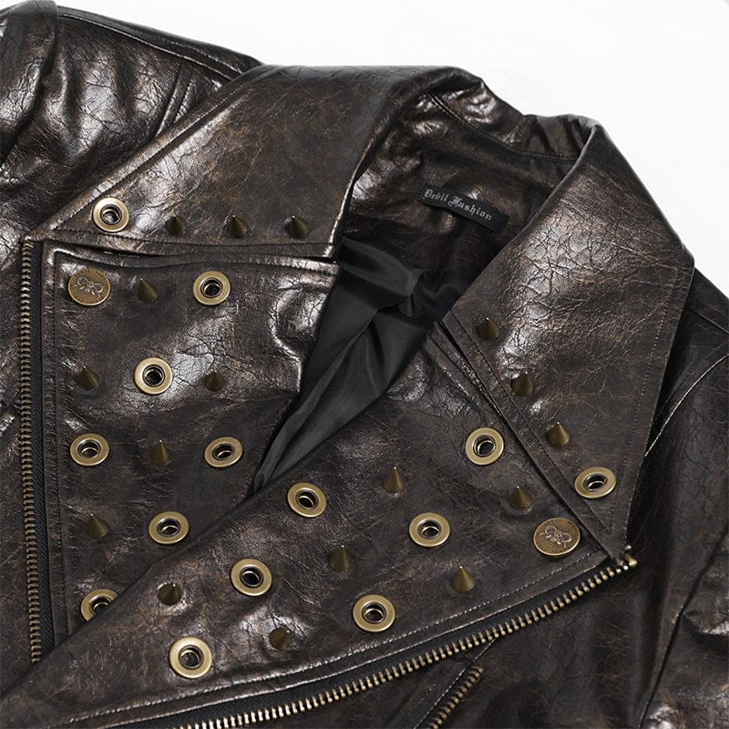 DEVIL FASHION Men's Punk Notched Lapel Studded Biker Jacket