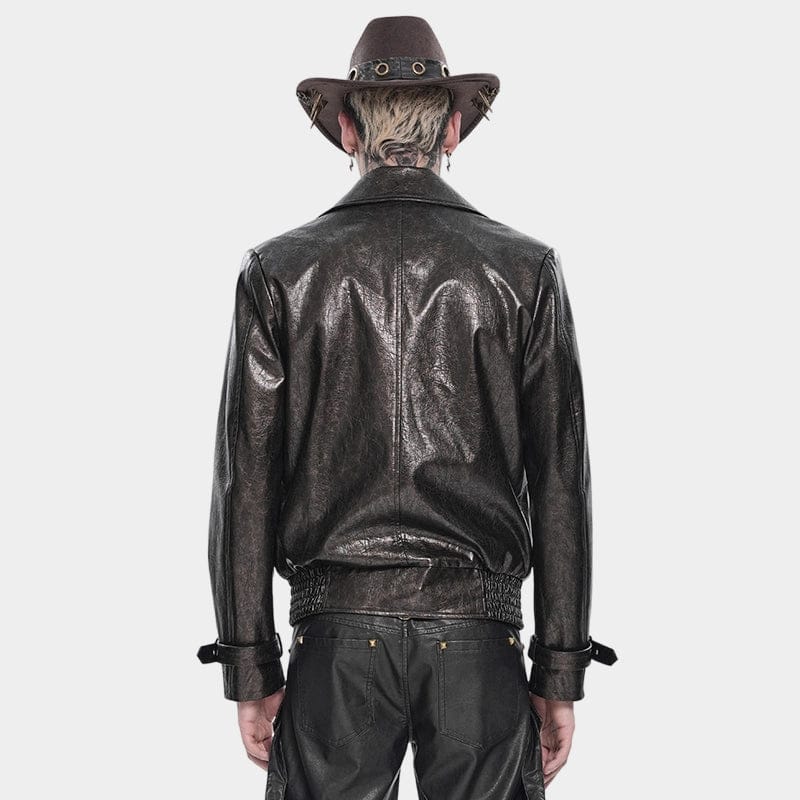 DEVIL FASHION Men's Punk Notched Lapel Studded Biker Jacket