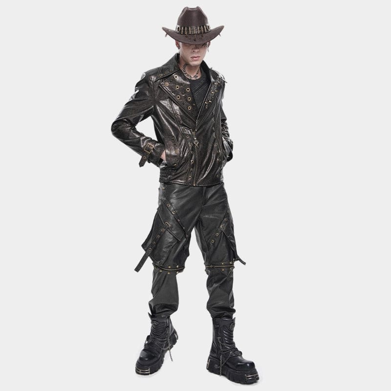 DEVIL FASHION Men's Punk Notched Lapel Studded Biker Jacket