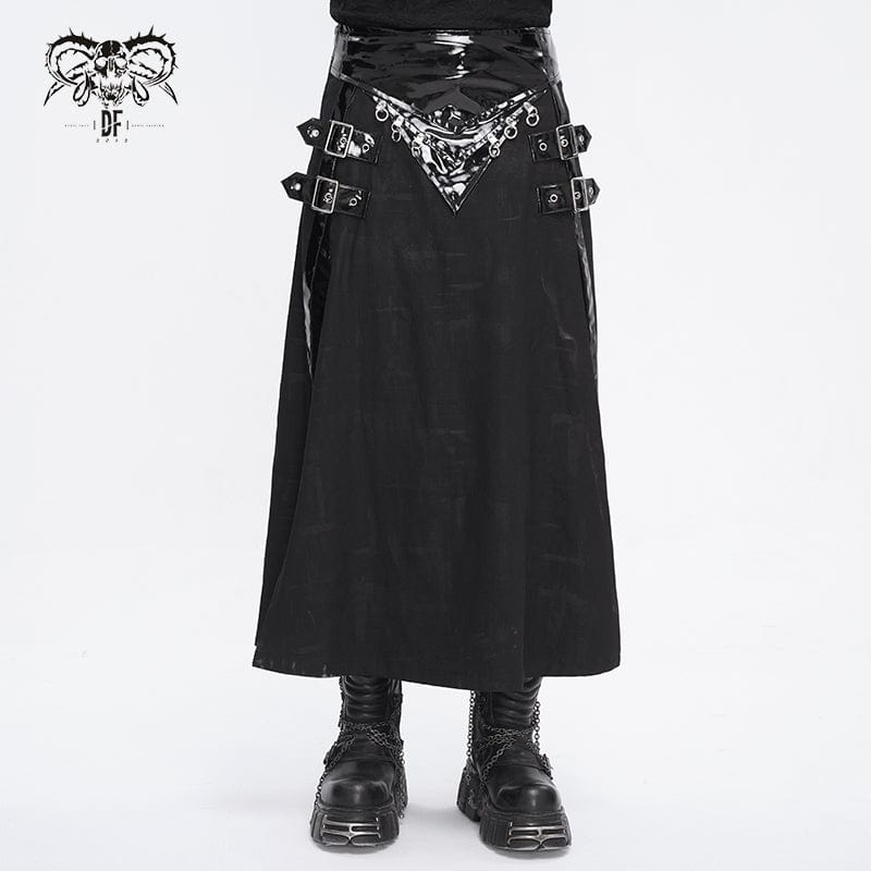 DEVIL FASHION Men's Punk Patent Leather Splice Split Skirt