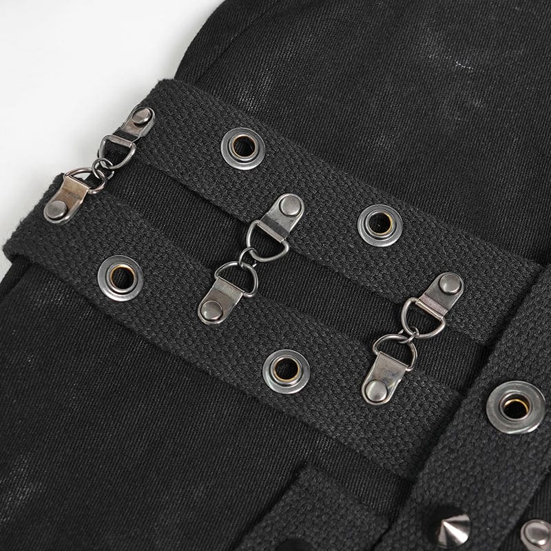 DEVIL FASHION Men's Punk Ripped Mesh Splice Lace-up Baggy Trousers