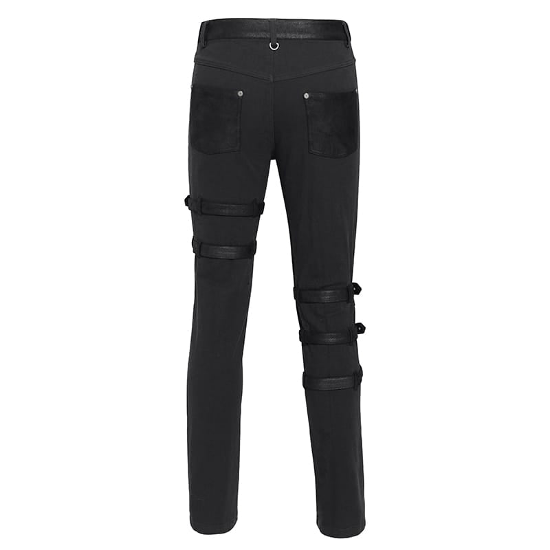 DEVIL FASHION Men's Punk Ripped Straps Straight-leg Pants