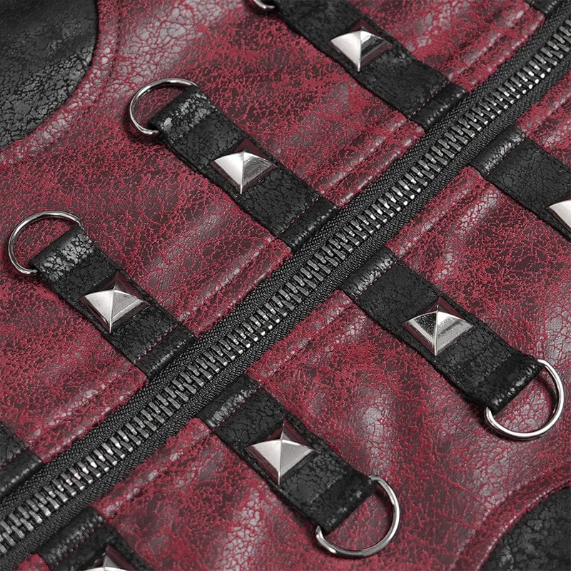 DEVIL FASHION Men's Punk Rivet Buckle Strap Hooded Jacket Black