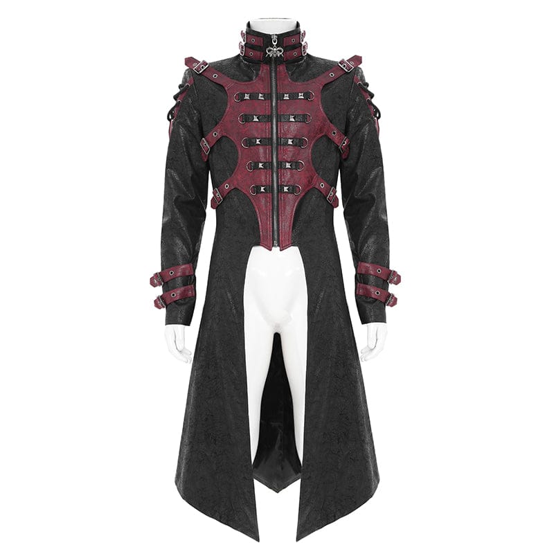 DEVIL FASHION Men's Punk Rivet Buckle Strap Hooded Jacket Black