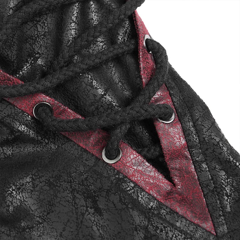 DEVIL FASHION Men's Punk Rivet Buckle Strap Hooded Jacket Black