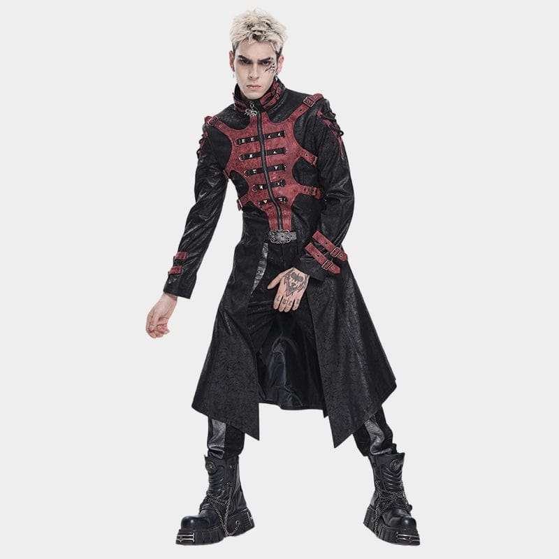 DEVIL FASHION Men's Punk Rivet Buckle Strap Hooded Jacket Black