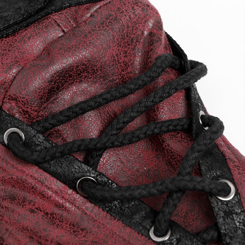 DEVIL FASHION Men's Punk Rivet Buckle Strap Hooded Jacket Red