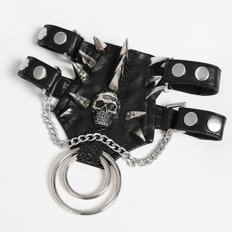 DEVIL FASHION Men's Punk Rivet Skull Layered Choker