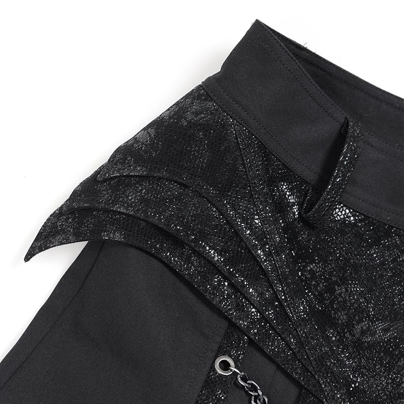 DEVIL FASHION Men's Punk Rivets Chains Zip Pants