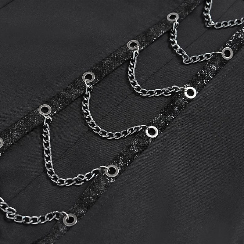 DEVIL FASHION Men's Punk Rivets Chains Zip Pants