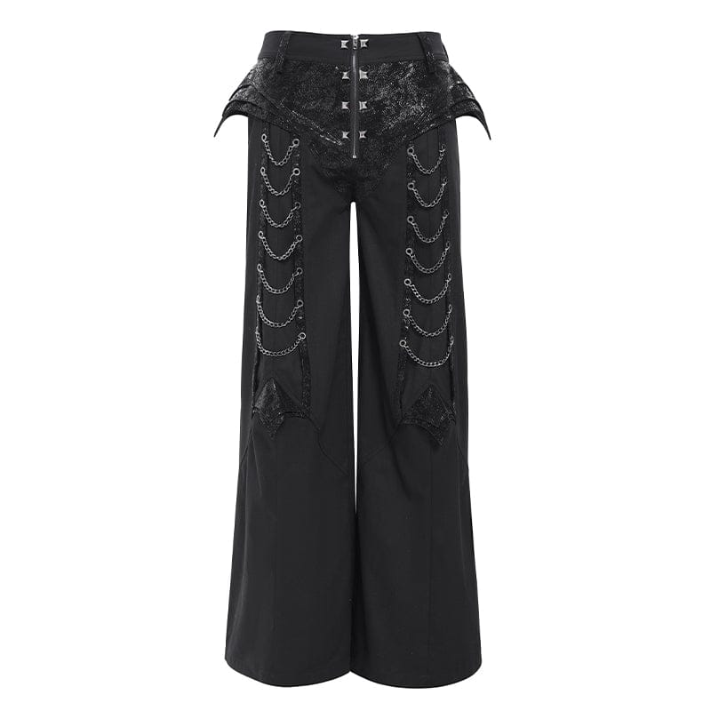 DEVIL FASHION Men's Punk Rivets Chains Zip Pants