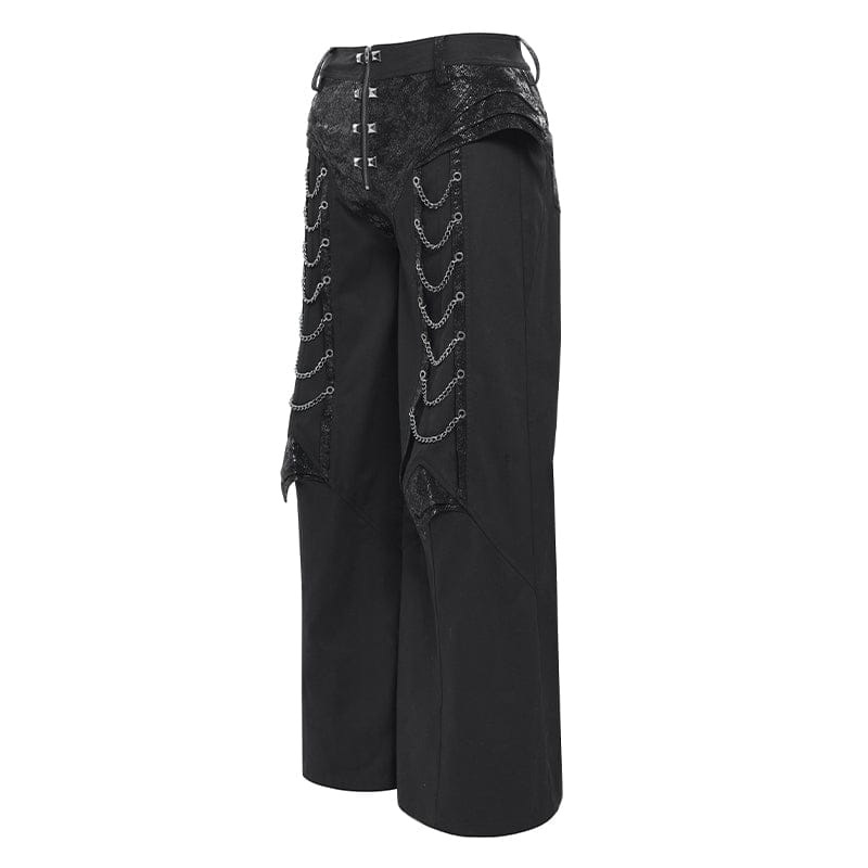 DEVIL FASHION Men's Punk Rivets Chains Zip Pants