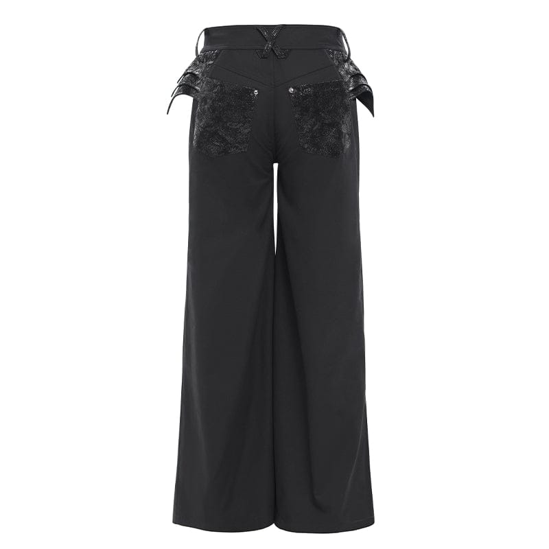 DEVIL FASHION Men's Punk Rivets Chains Zip Pants