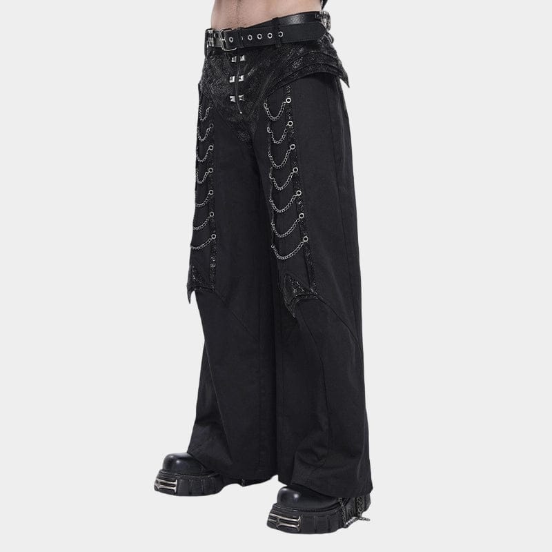 DEVIL FASHION Men's Punk Rivets Chains Zip Pants