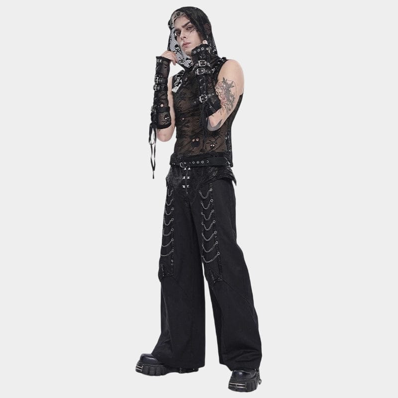DEVIL FASHION Men's Punk Rivets Chains Zip Pants