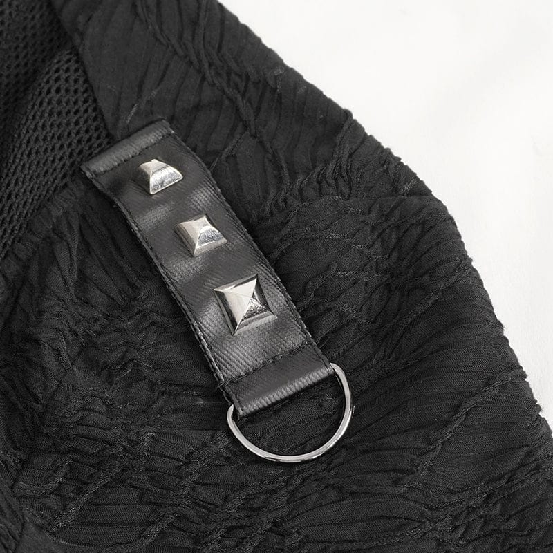 DEVIL FASHION Men's Punk Stand Collar Mesh Splice Shirt