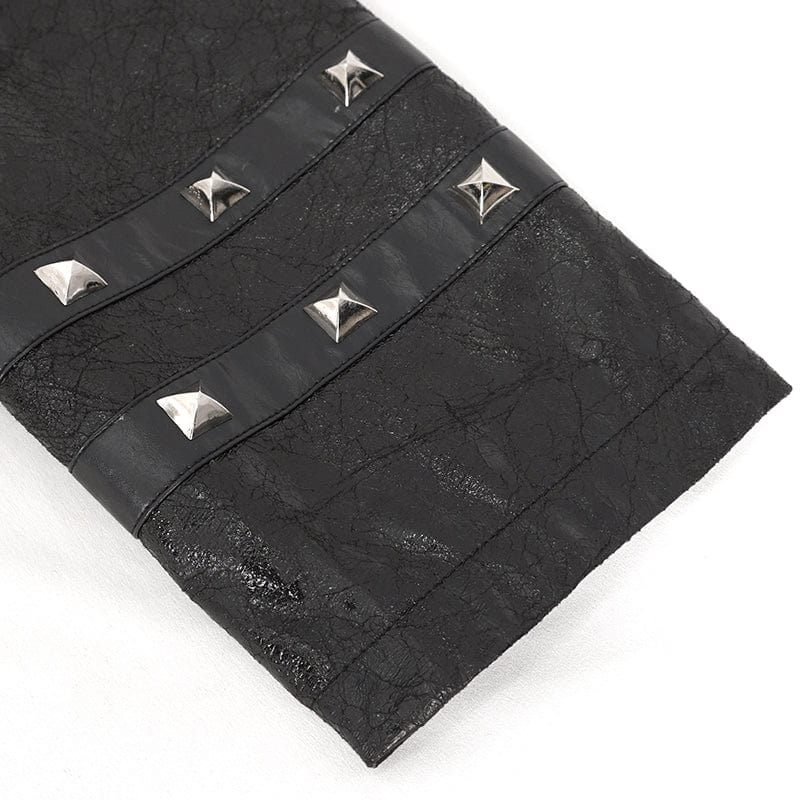 DEVIL FASHION Men's Punk Stand Collar Multi-buckle Faux Leather Coat Black