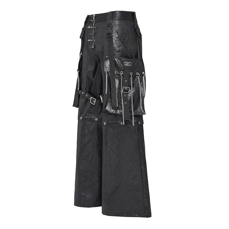 DEVIL FASHION Men's Punk Strappy Big Pockets Chained Pants