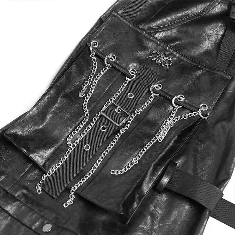 DEVIL FASHION Men's Punk Strappy Big Pockets Chained Pants