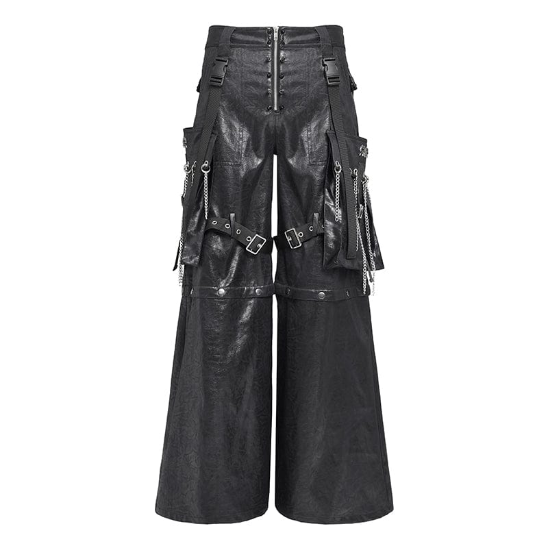 DEVIL FASHION Men's Punk Strappy Big Pockets Chained Pants
