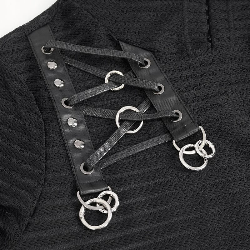 DEVIL FASHION Men's Punk Striped Sheer Hoodies