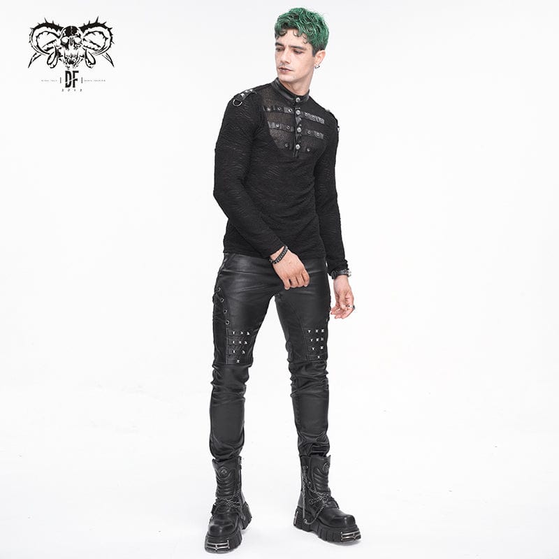 DEVIL FASHION Men's Punk Studded Lace-up Pants