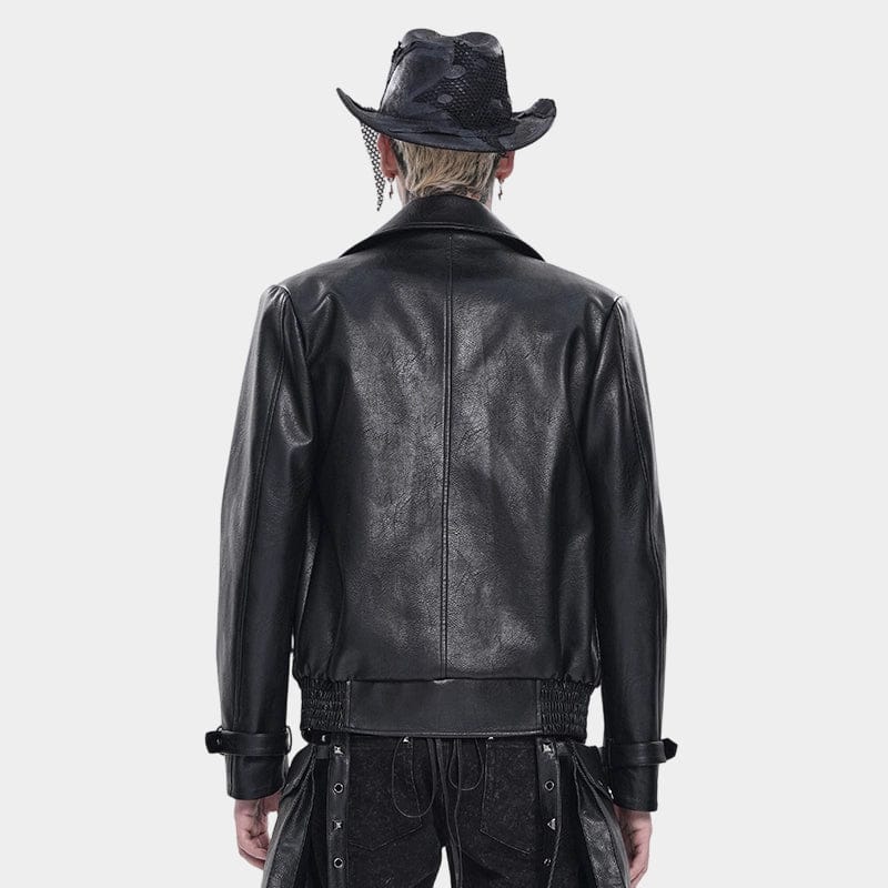 DEVIL FASHION Men's Punk Wide Lapel Collar Studded Biker Jacket