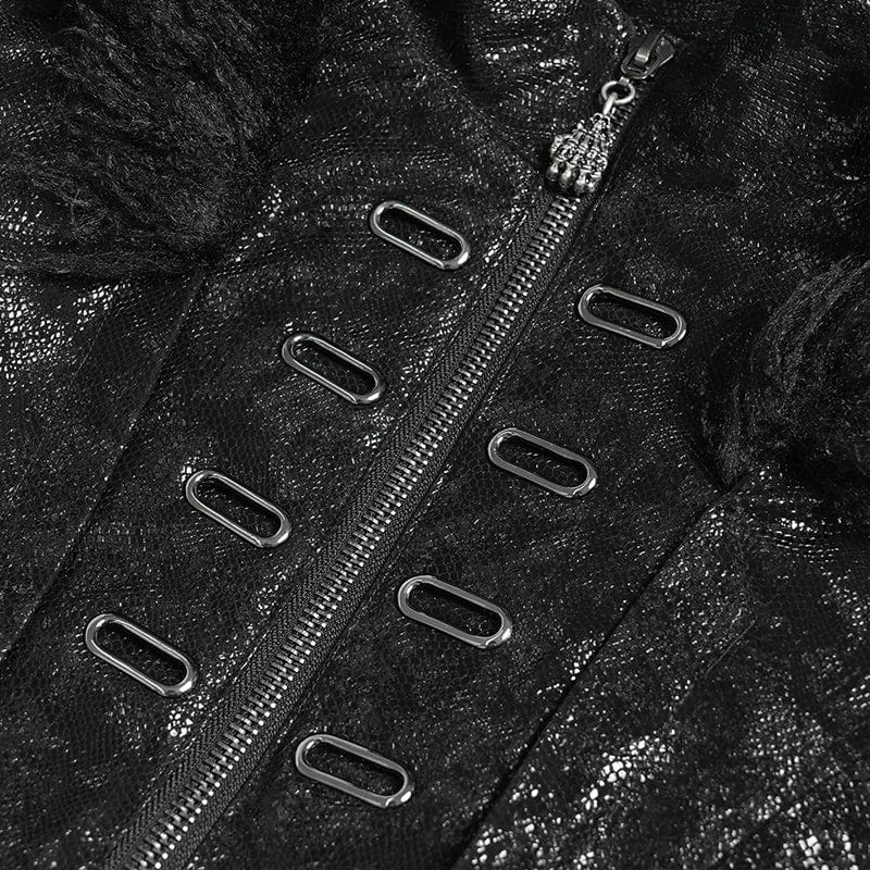 DEVIL FASHION Men's Punk Zip Stand Collar Hooded Coat with Detachable Belt