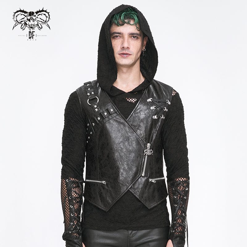 DEVIL FASHION Men's Punk Zipper Faux Leather Waistcoat