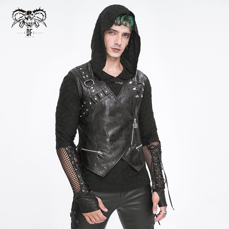 DEVIL FASHION Men's Punk Zipper Faux Leather Waistcoat