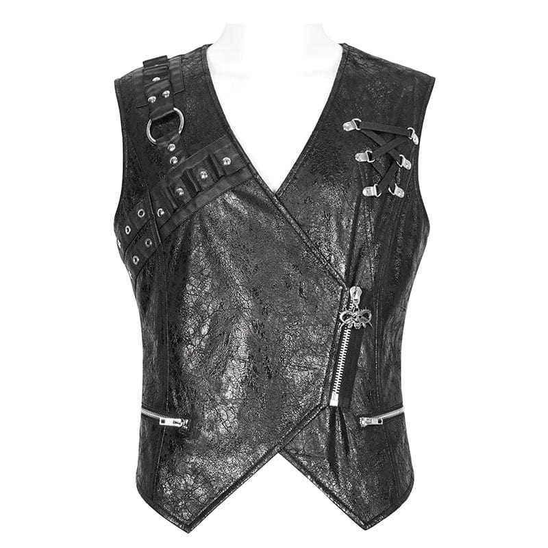 DEVIL FASHION Men's Punk Zipper Faux Leather Waistcoat