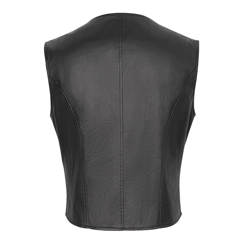 DEVIL FASHION Men's Punk Zipper Faux Leather Waistcoat