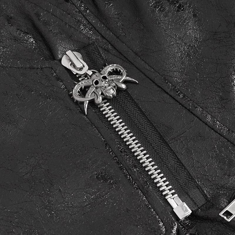 DEVIL FASHION Men's Punk Zipper Faux Leather Waistcoat