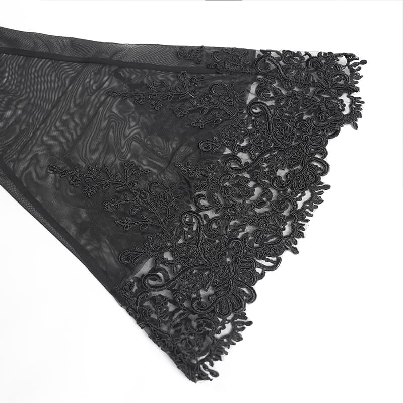 DEVIL FASHION Women's Goth Floral Lace Sheer Bell-bottoms