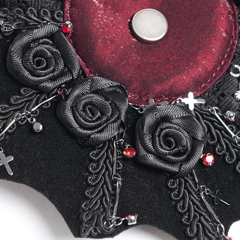 DEVIL FASHION Women's Gothic Bat Rose Cross Hair Clip Badge Holder