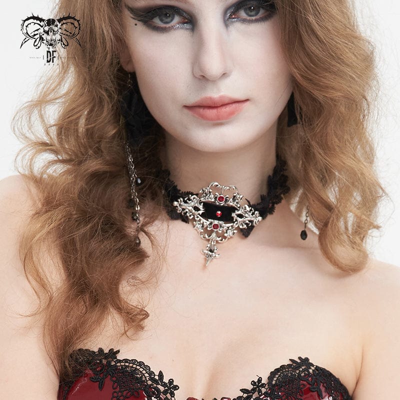 DEVIL FASHION Women's Gothic Beaded Lace Hem Necklace