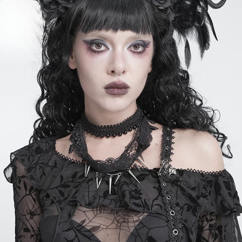 DEVIL FASHION Women's Gothic Beaded Rivets Layered Choker