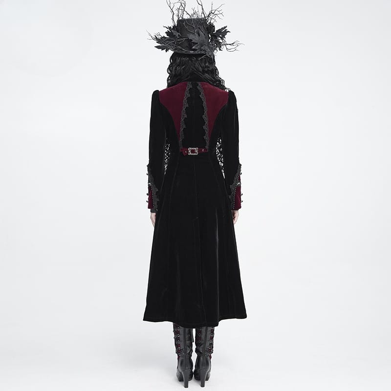 DEVIL FASHION Women's Gothic Beaded Trim Buckle Strap Zip Jacket Black